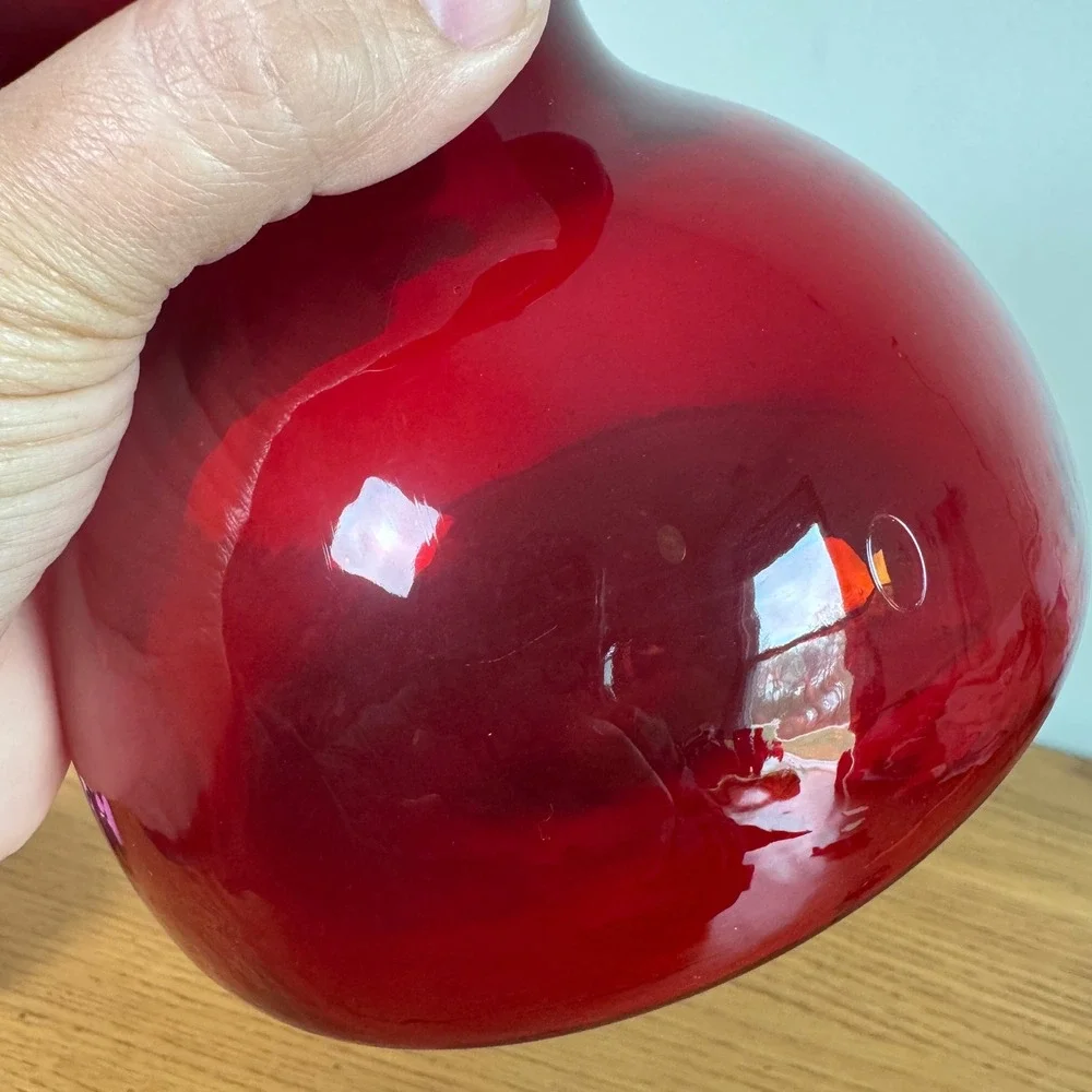Vintage Ruby Red Glass Hourglass Vase MCM Art Glass‎